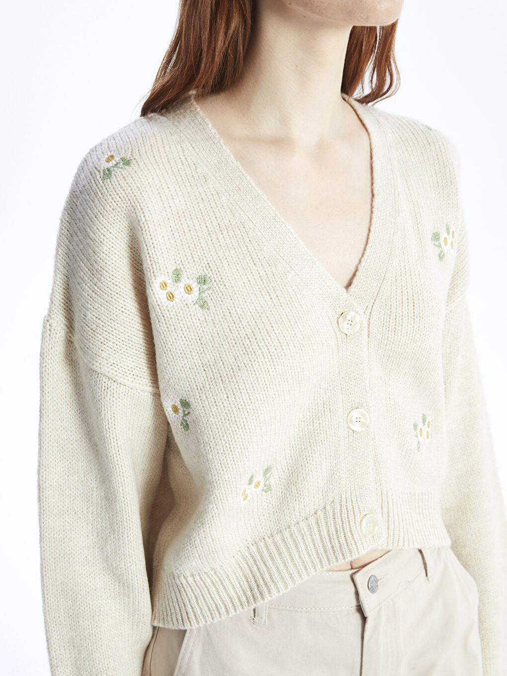 V Neck Embroidered Long Sleeve Women's Knitwear Cardigan-3