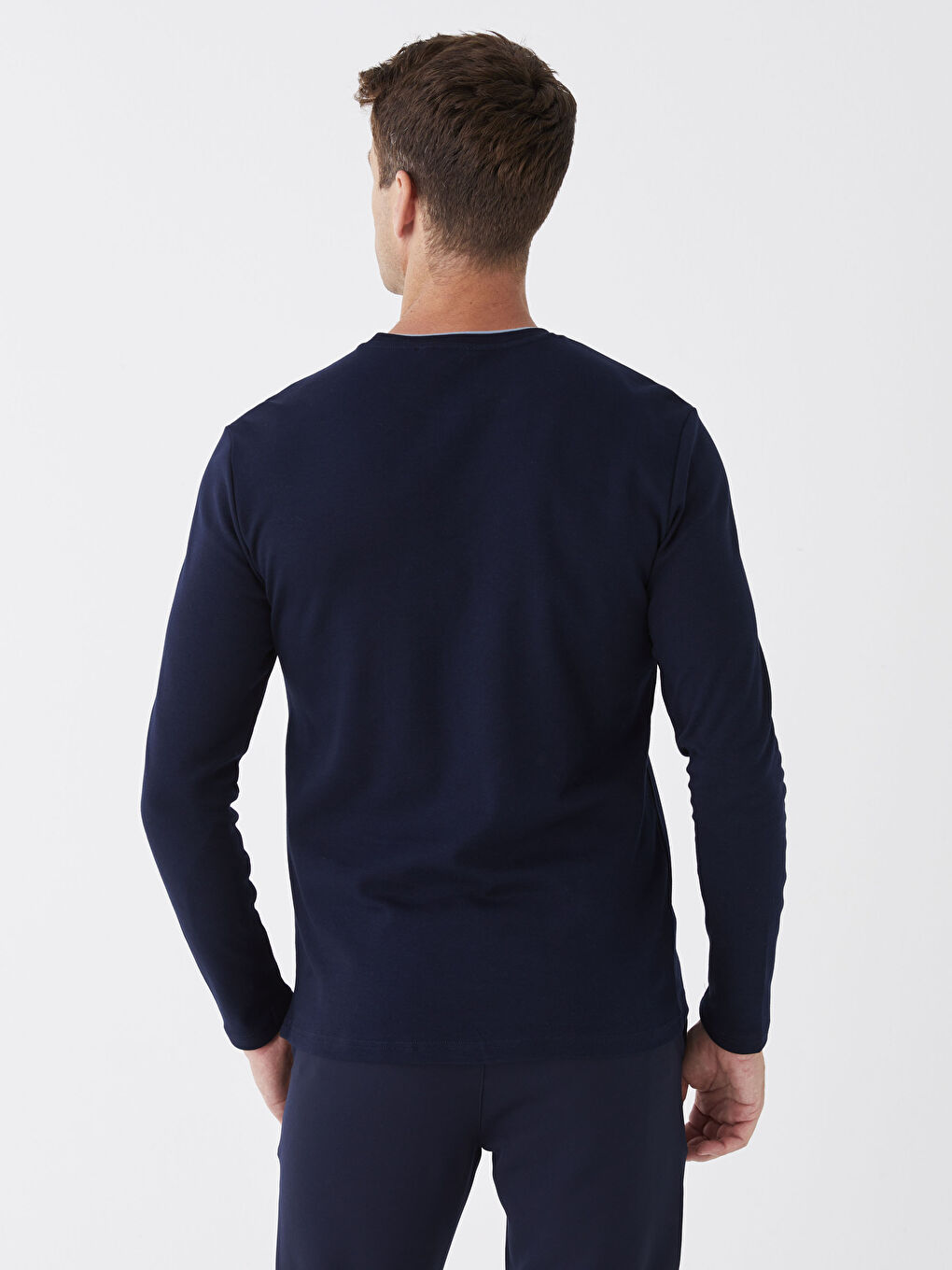 Lacivert Bisiklet Yaka Uzun Kollu Baskılı Erkek Sweatshirt-4