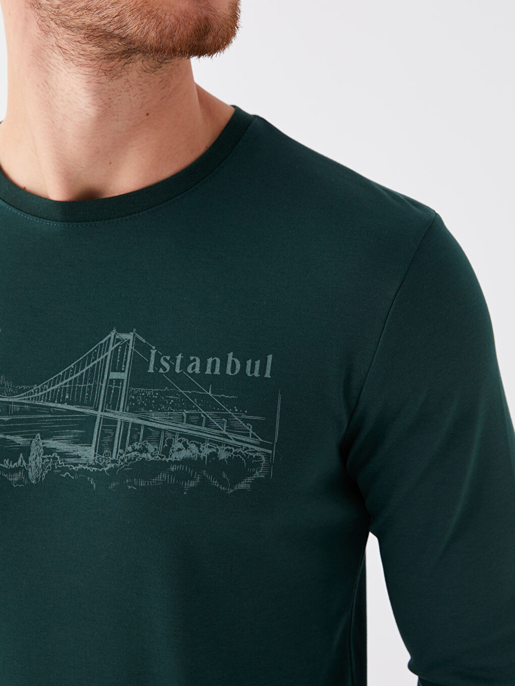 LCWAIKIKI Classic Yeşil Bisiklet Yaka Uzun Kollu Baskılı Erkek Sweatshirt - 3