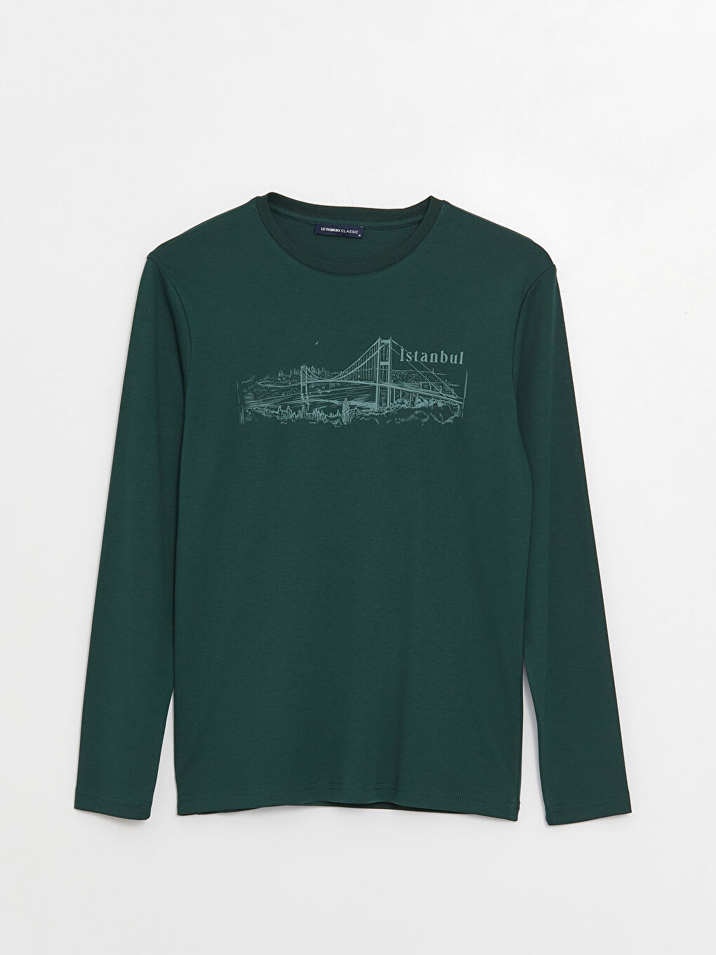 LCWAIKIKI Classic Yeşil Bisiklet Yaka Uzun Kollu Baskılı Erkek Sweatshirt - 5