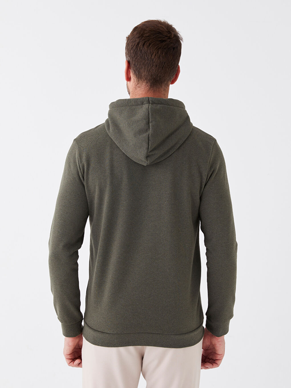 LCWAIKIKI Classic Haki Melanj Uzun Kollu Baskılı Erkek Hoodie - 4