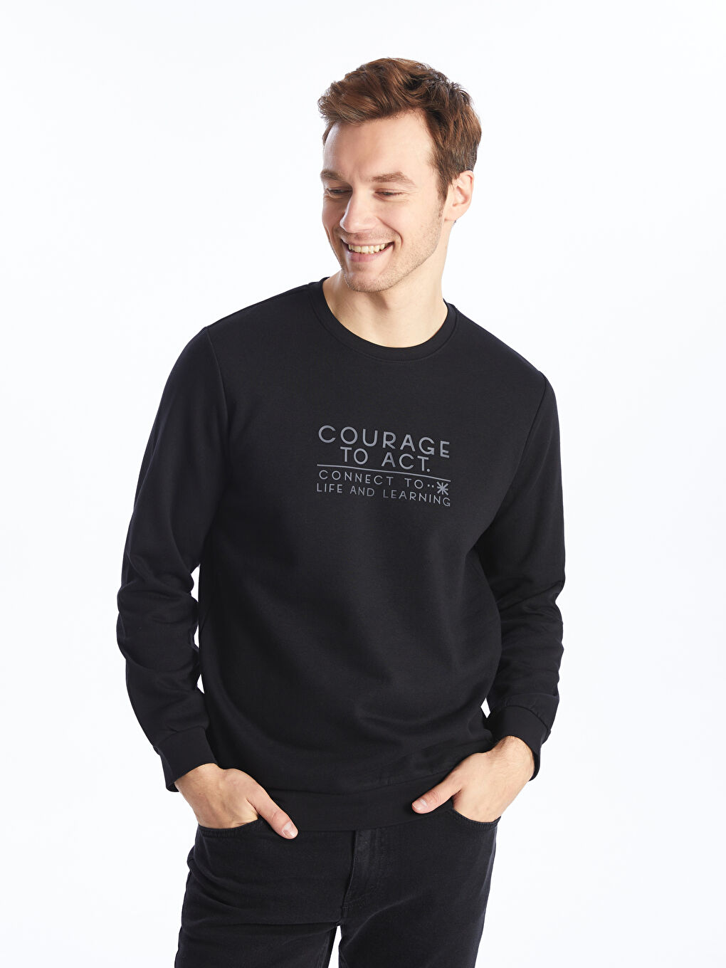 Crew Neck Printed Men's Thick Sweatshirt