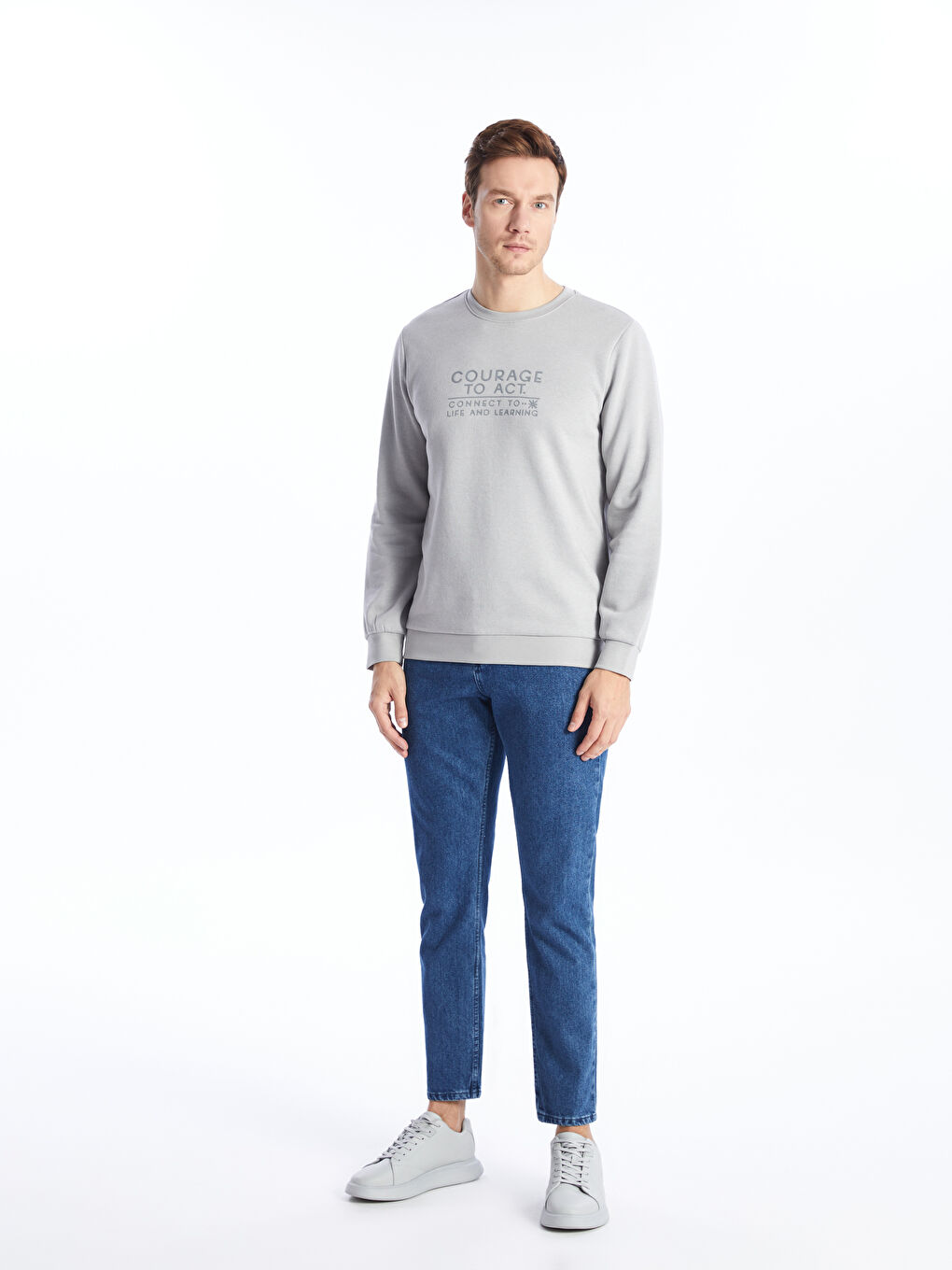 Crew Neck Printed Men's Thick Sweatshirt-1