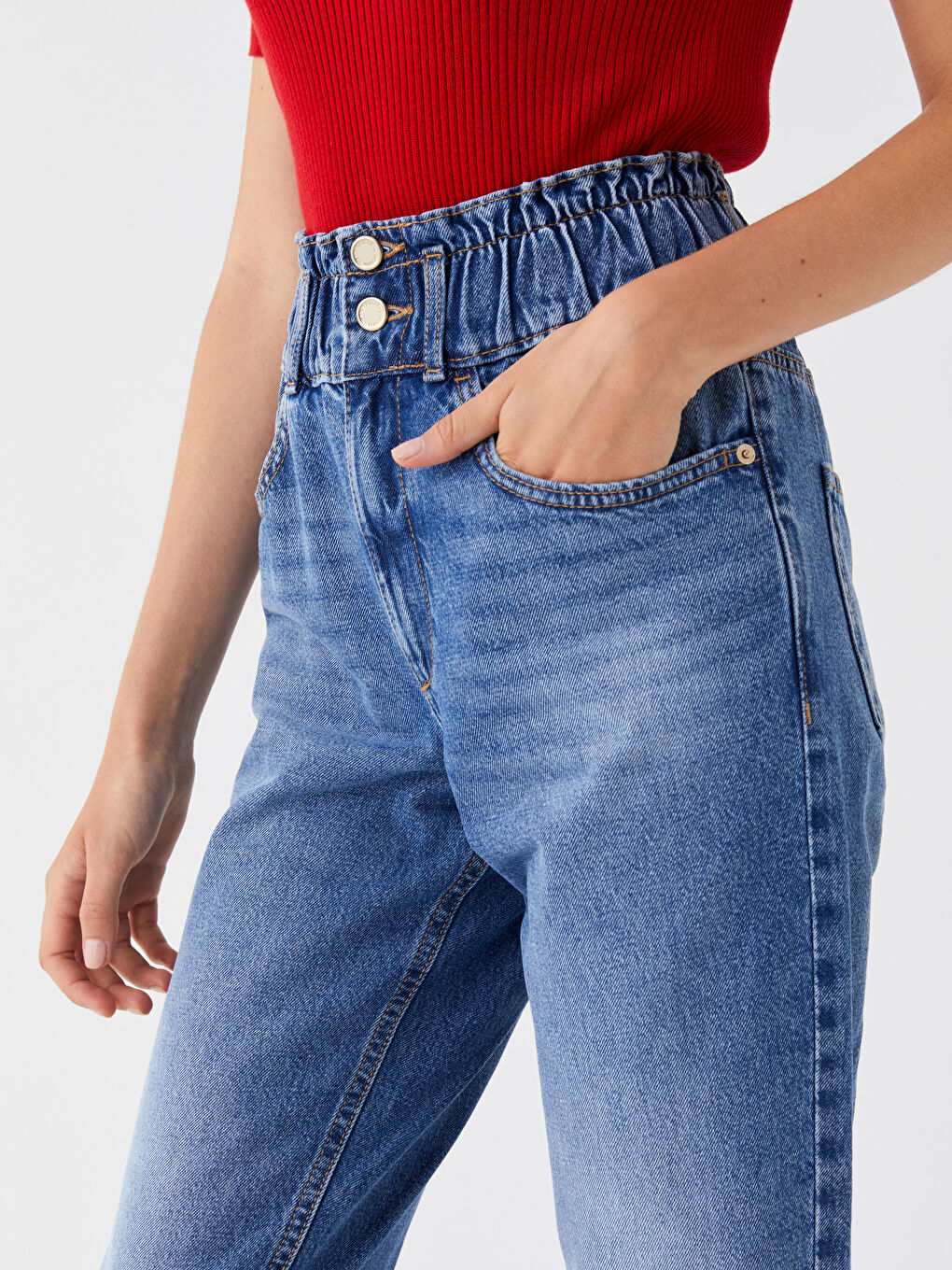 Blugi Slouchy cu Talie Înaltă pentru Femei-3