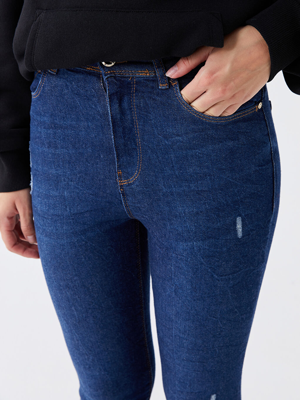 LCW Jeans Koyu Rodeo Yüksek Bel Jüpiter Süper Skinny Fit Kadın Jean Pantolon - 4