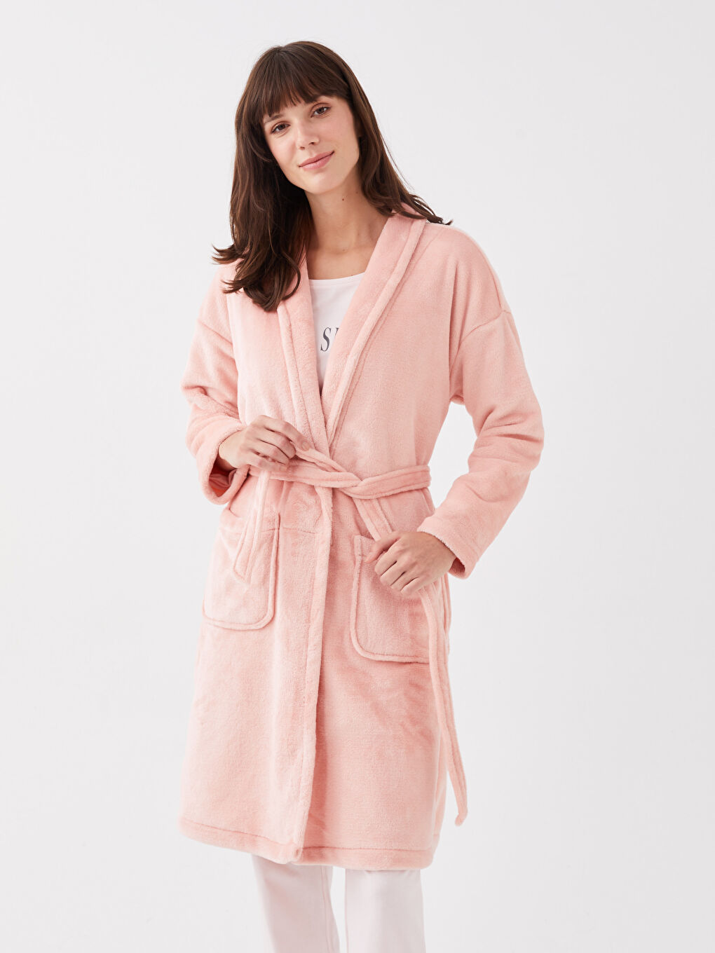 Schalkragen Plüsch Bademantel für Damen