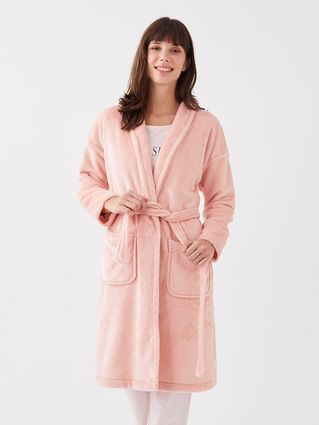 Schalkragen Plüsch Bademantel für Damen-1