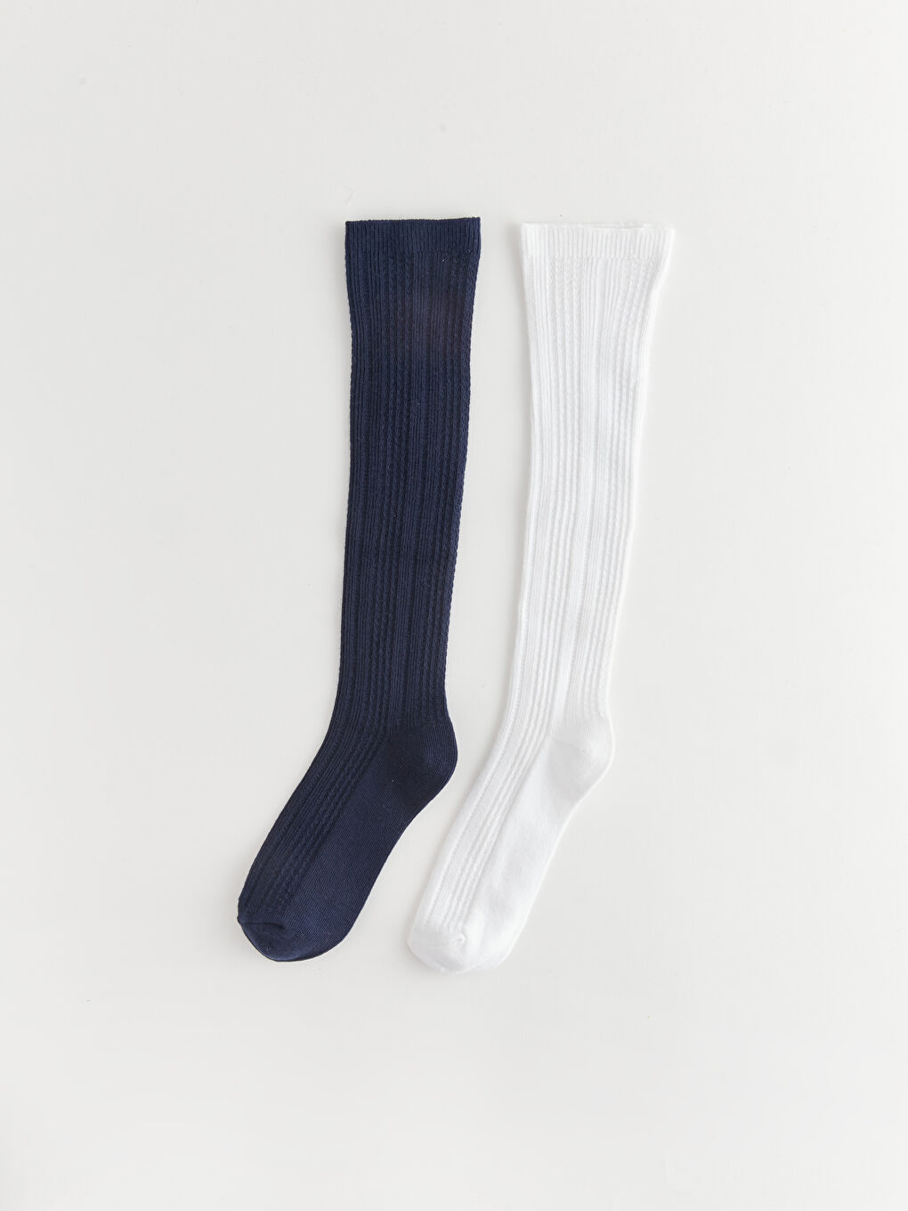 Lacivert Kendinden Desenli Kız Çocuk Diz Altı Çorap 2'li