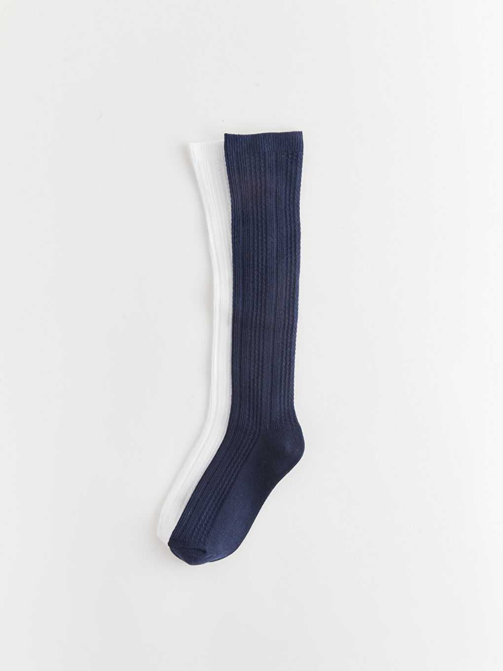 Lacivert Kendinden Desenli Kız Çocuk Diz Altı Çorap 2'li-1