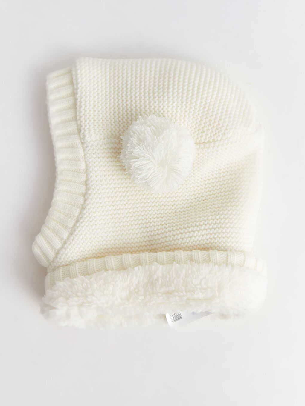 Ekru Ponpon Detaylı Kız Bebek Triko Bere-1