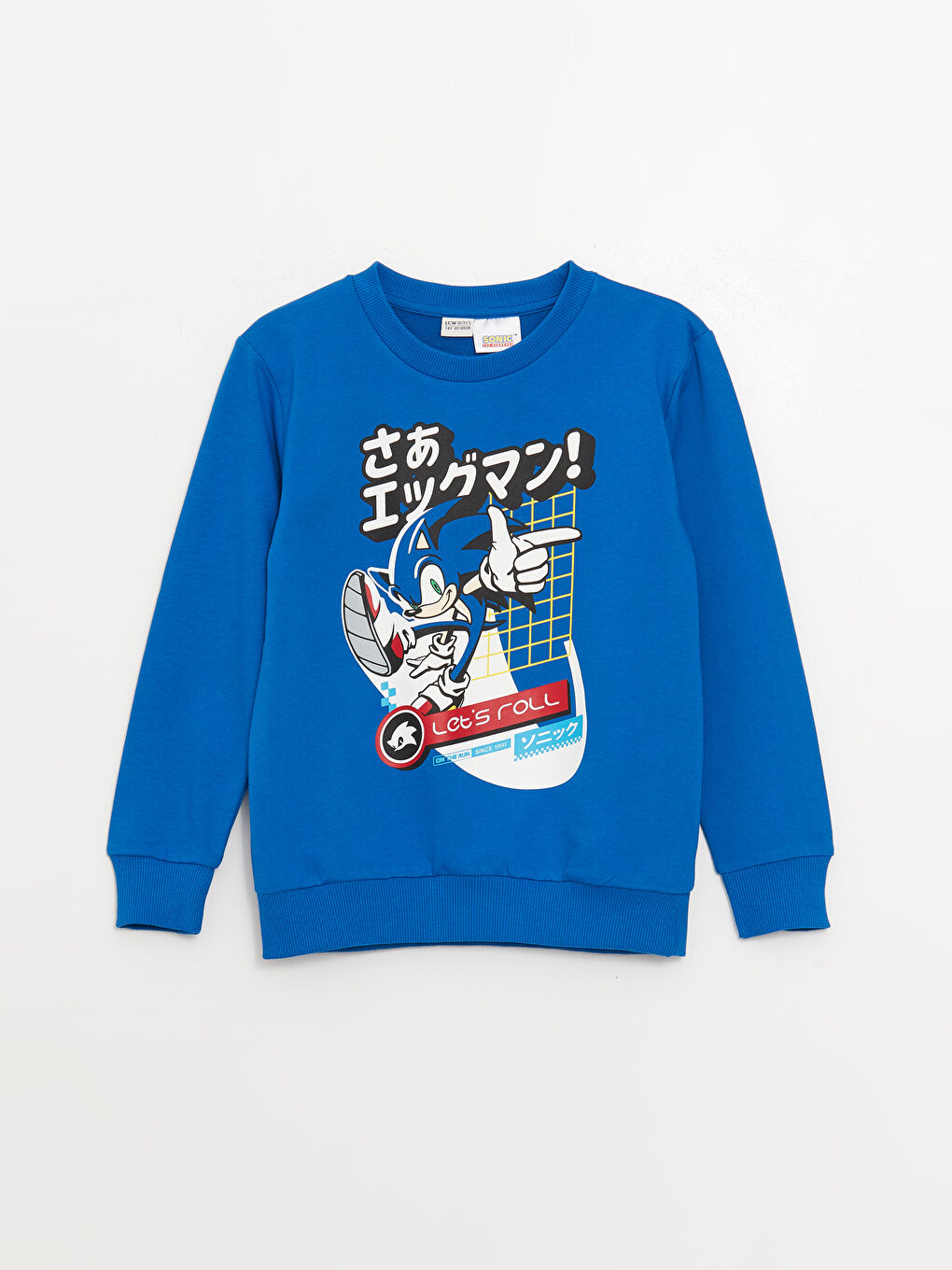 LCW Kids Mavi Bisiklet Yaka Sonic Baskılı Uzun Kollu Erkek Çocuk Sweatshirt