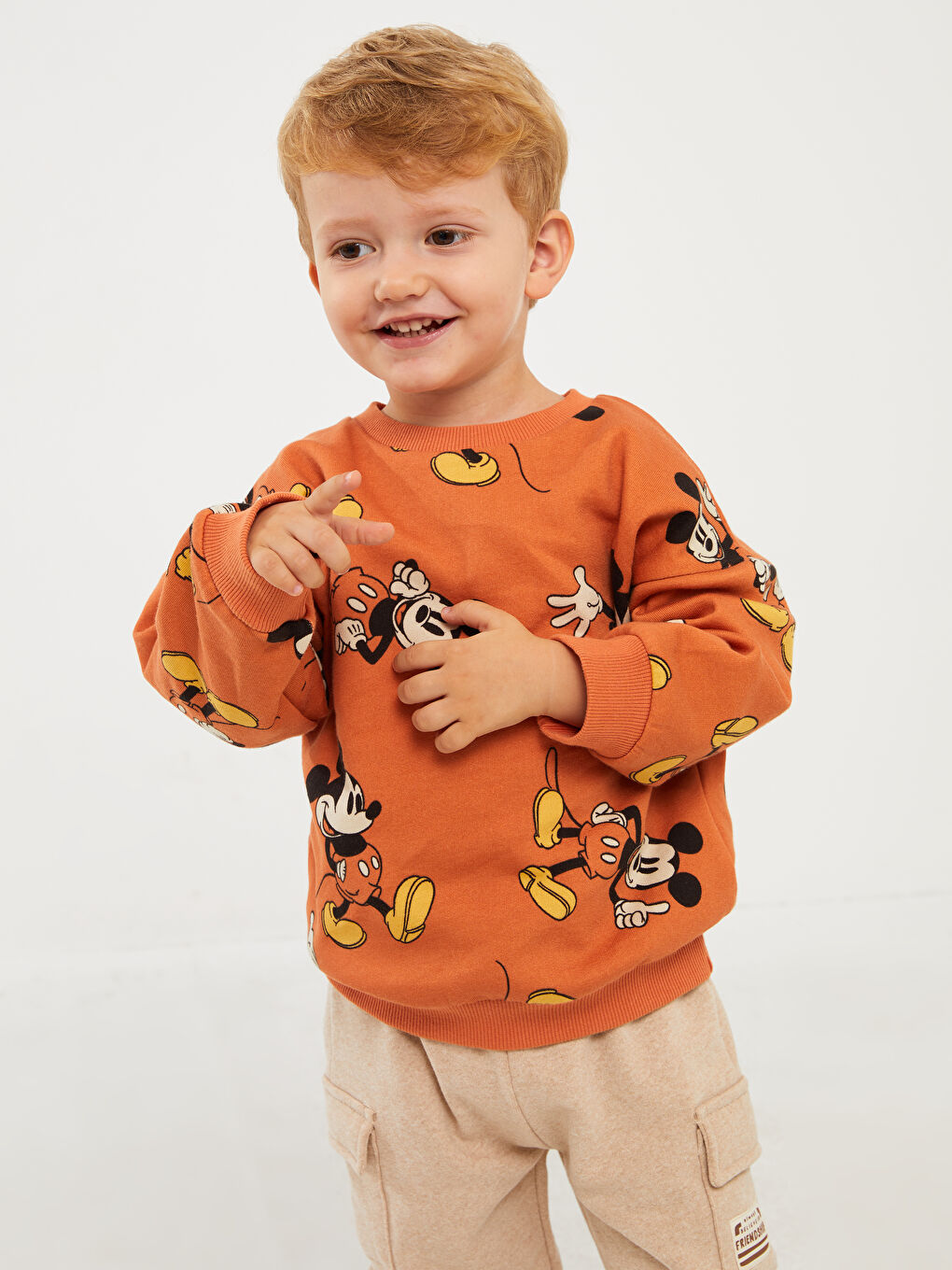 Crew Neck Long Sleeve Mickey Mouse Printed Baby Boy Sweatshirt