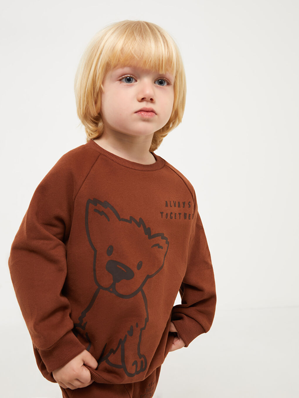 LCW baby Kahverengi Bisiklet Yaka Baskılı Erkek Bebek Sweatshirt - 1