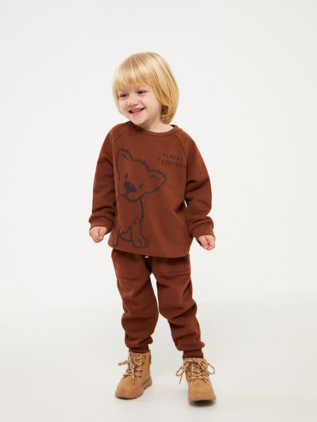 LCW baby Kahverengi Bisiklet Yaka Baskılı Erkek Bebek Sweatshirt - 2