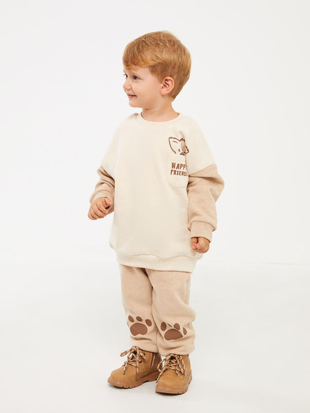 Set de Bluze cu Guler Rotund și Mâneci Lungi Imprimate pentru Bebeluși Băieți și Pantaloni de Trening 2 Bucăți-1