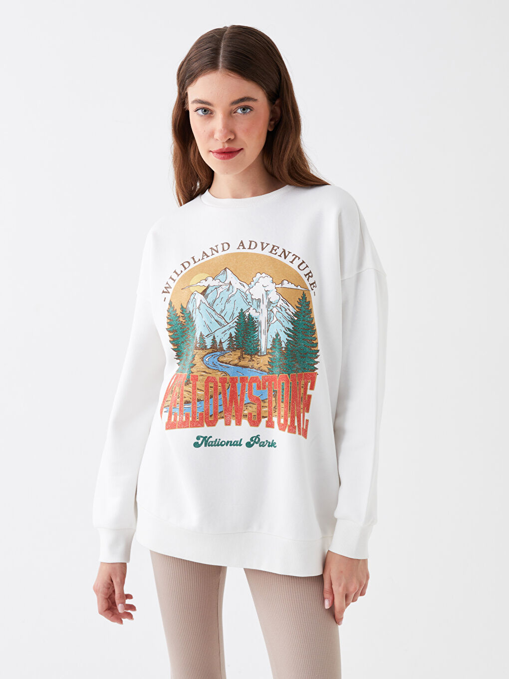 LCW Vision Crew Neck Printed Oversize Women's Thick Sweatshirt -W38340Z8-R9J