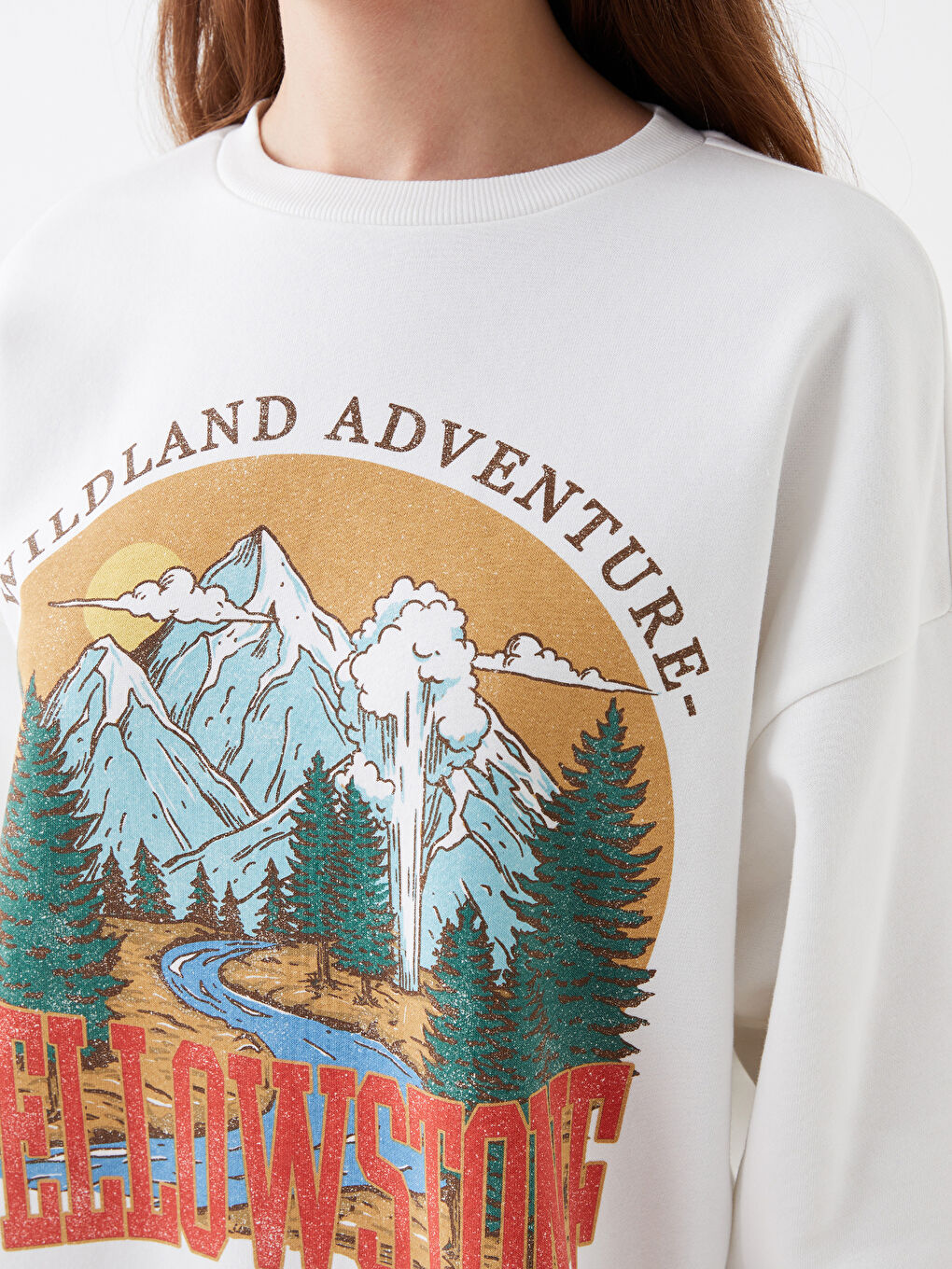 LCW Vision Crew Neck Printed Oversize Women's Thick Sweatshirt -W38340Z8-R9J