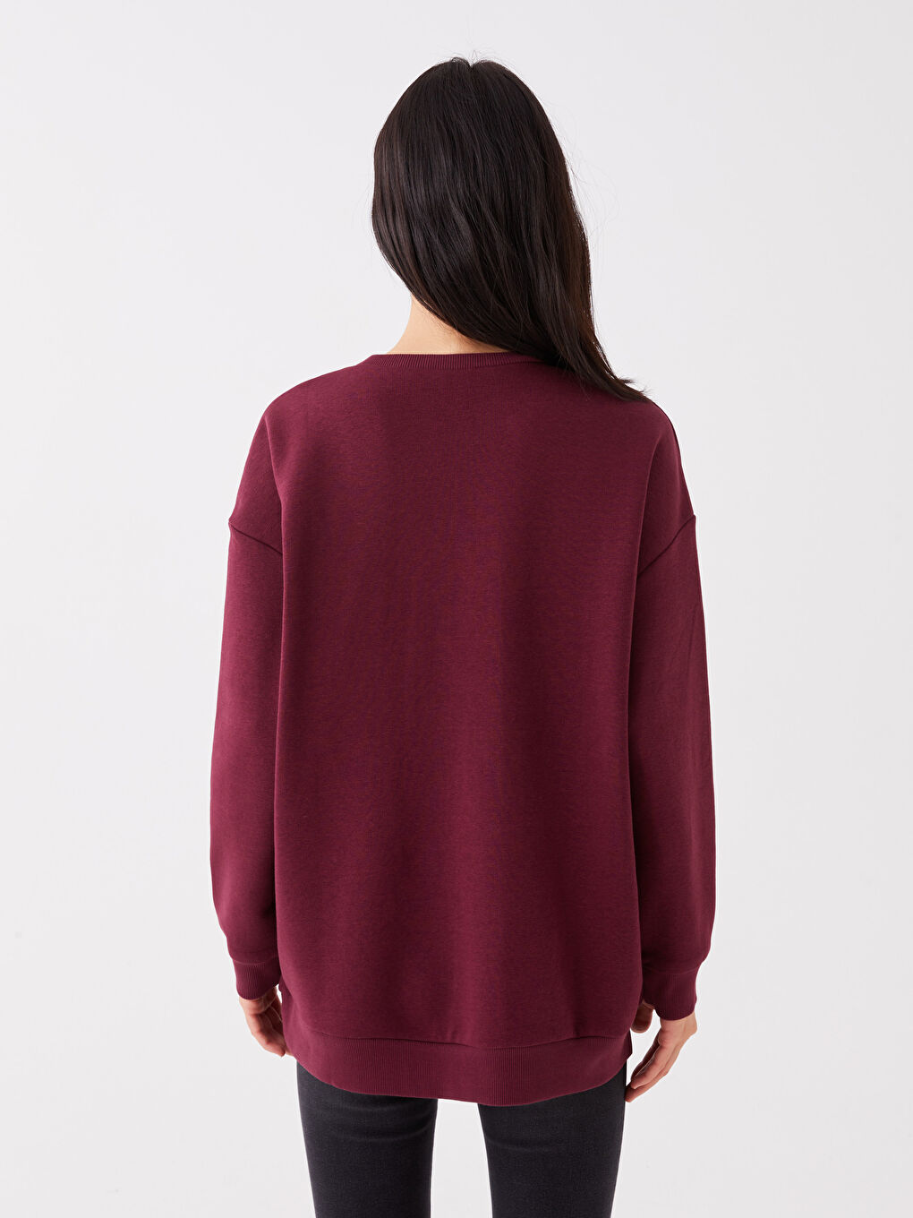 LCW Vision Bordo Bisiklet Yaka Baskılı Uzun Kollu Oversize Kadın Sweatshirt - 4