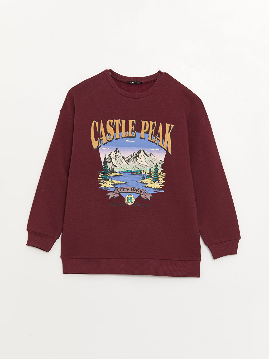 LCW Vision Bordo Bisiklet Yaka Baskılı Oversize Kadın Kalın Sweatshirt - 5