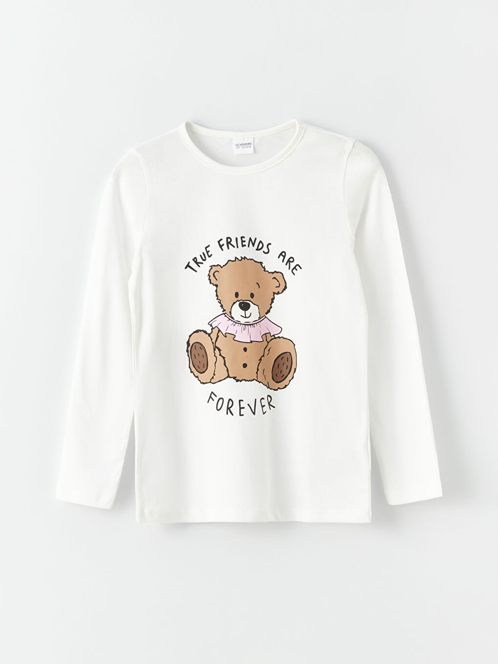 طقم بيجامة للبنات ياقة دائرية كم طويل مطبوع-1