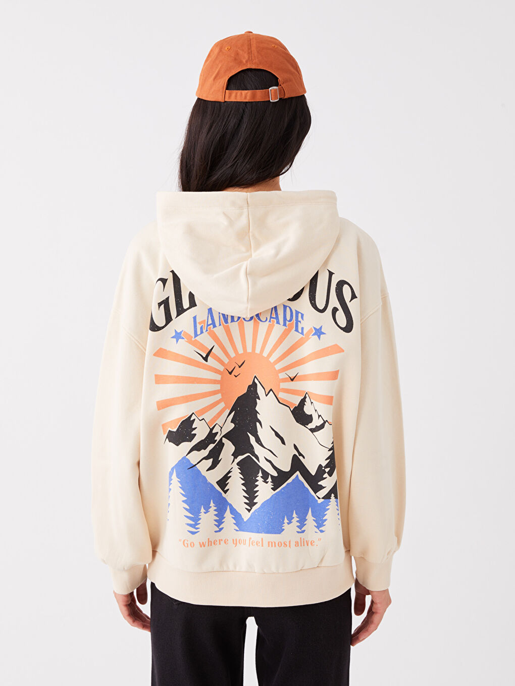 LCW Vision Ten Rengi Baskılı Oversize Kadın Kalın Hoodie - 4