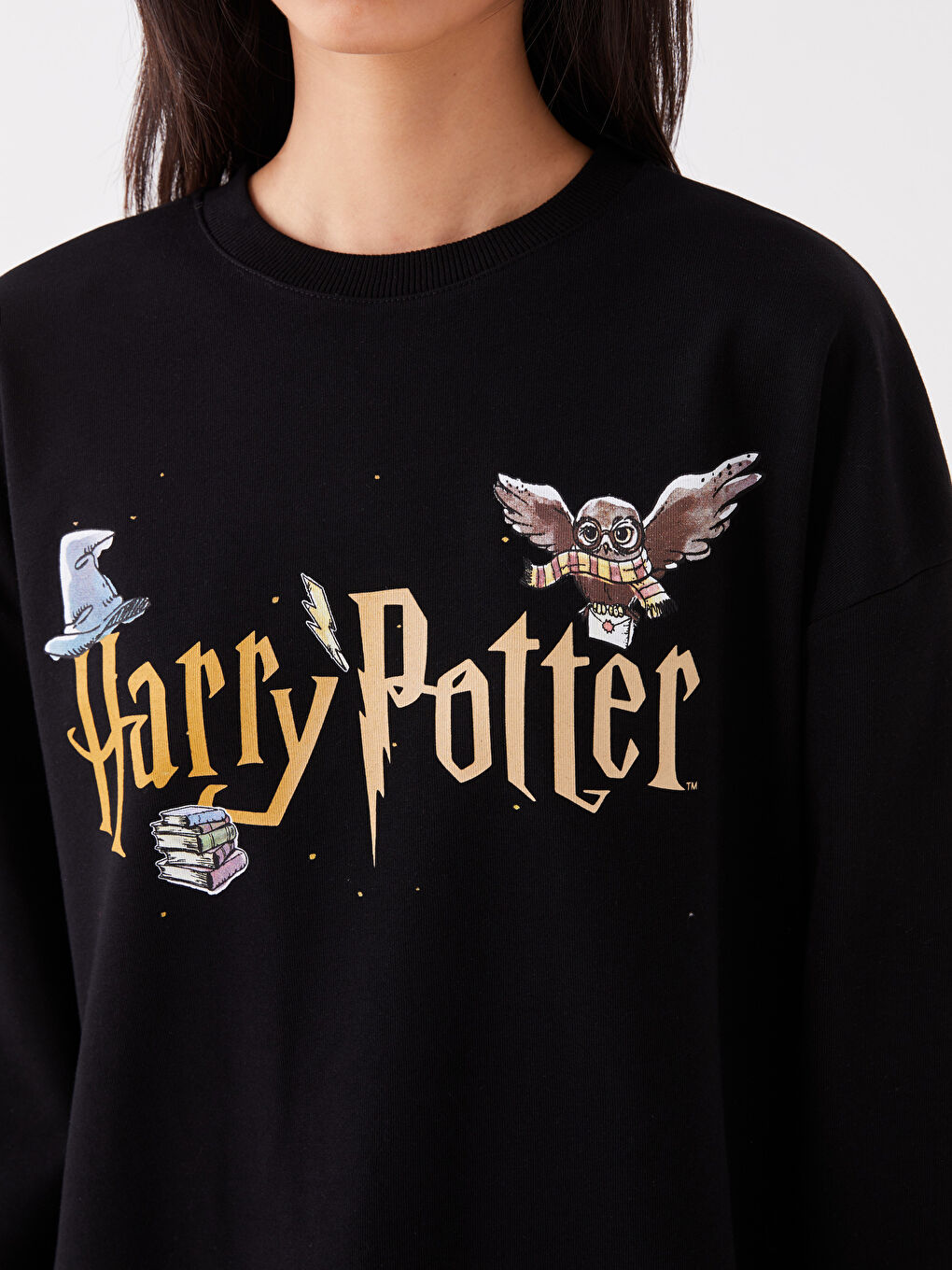 LCW Vision Yeni Siyah Bisiklet Yaka Harry Potter Baskılı Uzun Kollu Kadın Sweatshirt - 3