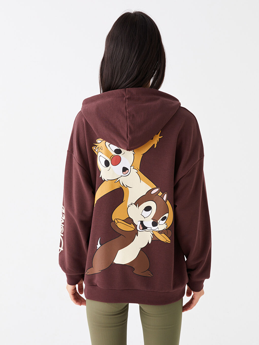 LCW Vision Koyu Kahverengi Chip'n Dale Baskılı Uzun Kollu Oversize Kadın Hoodie - 4