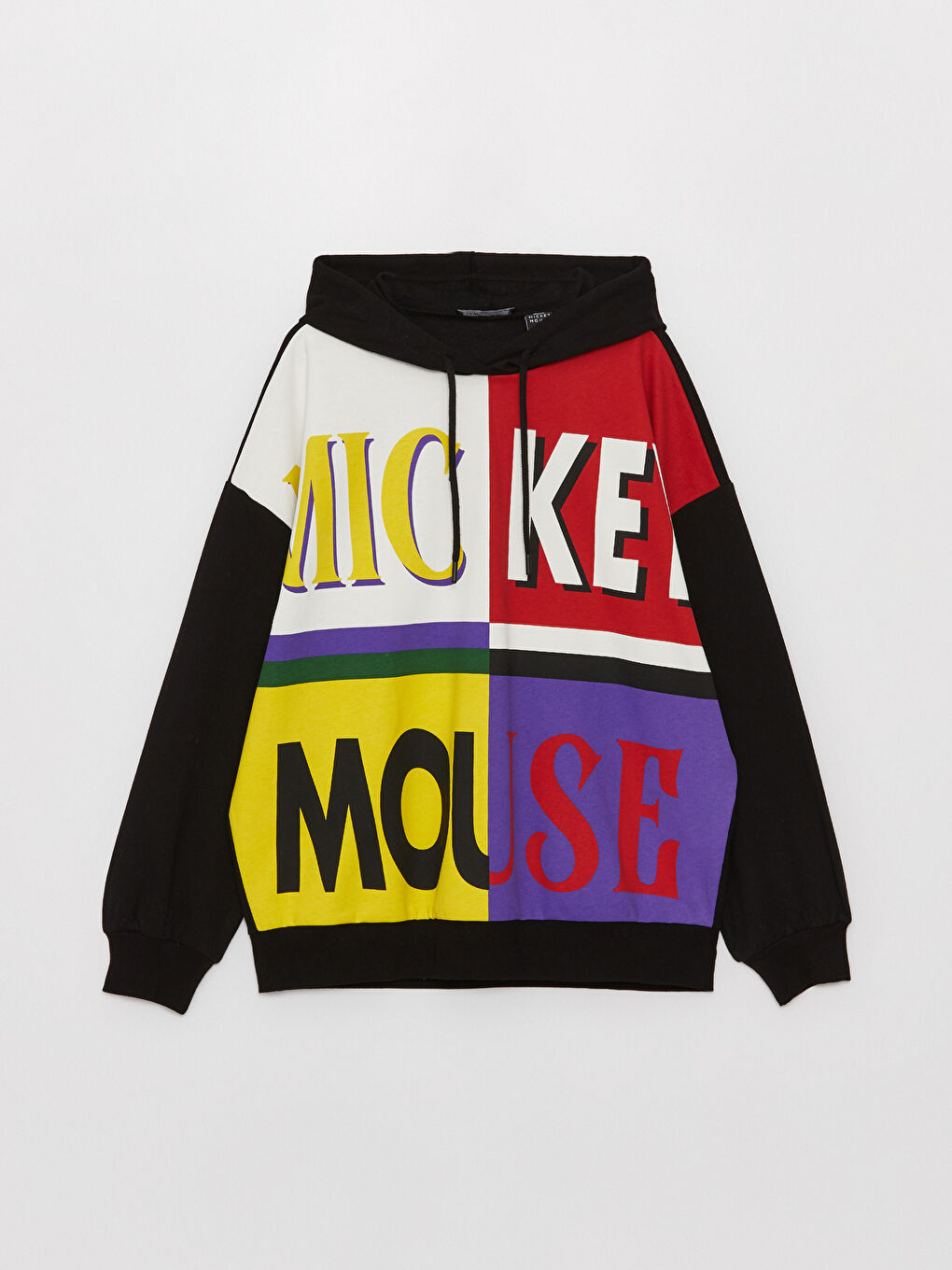 LCW Vision Yeni Siyah Mickey Mouse Baskılı Oversize Kadın Kalın Hoodie - 5