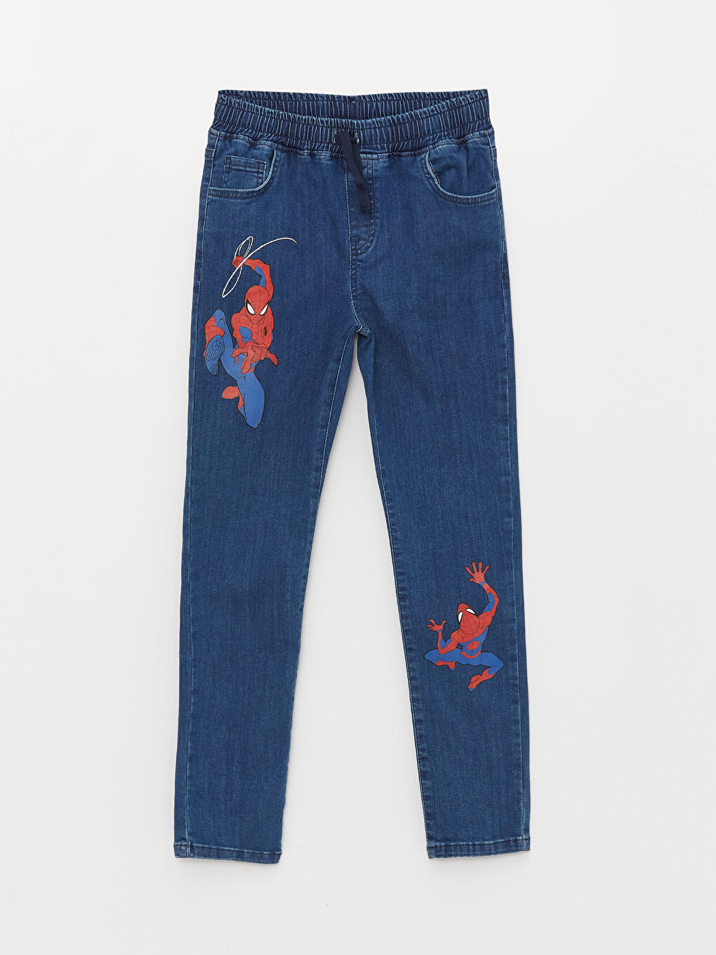 LCW Kids Orta İndigo Rodeo Slim Fit Beli Lastikli Spiderman Baskılı Erkek Çocuk Jean Pantolon