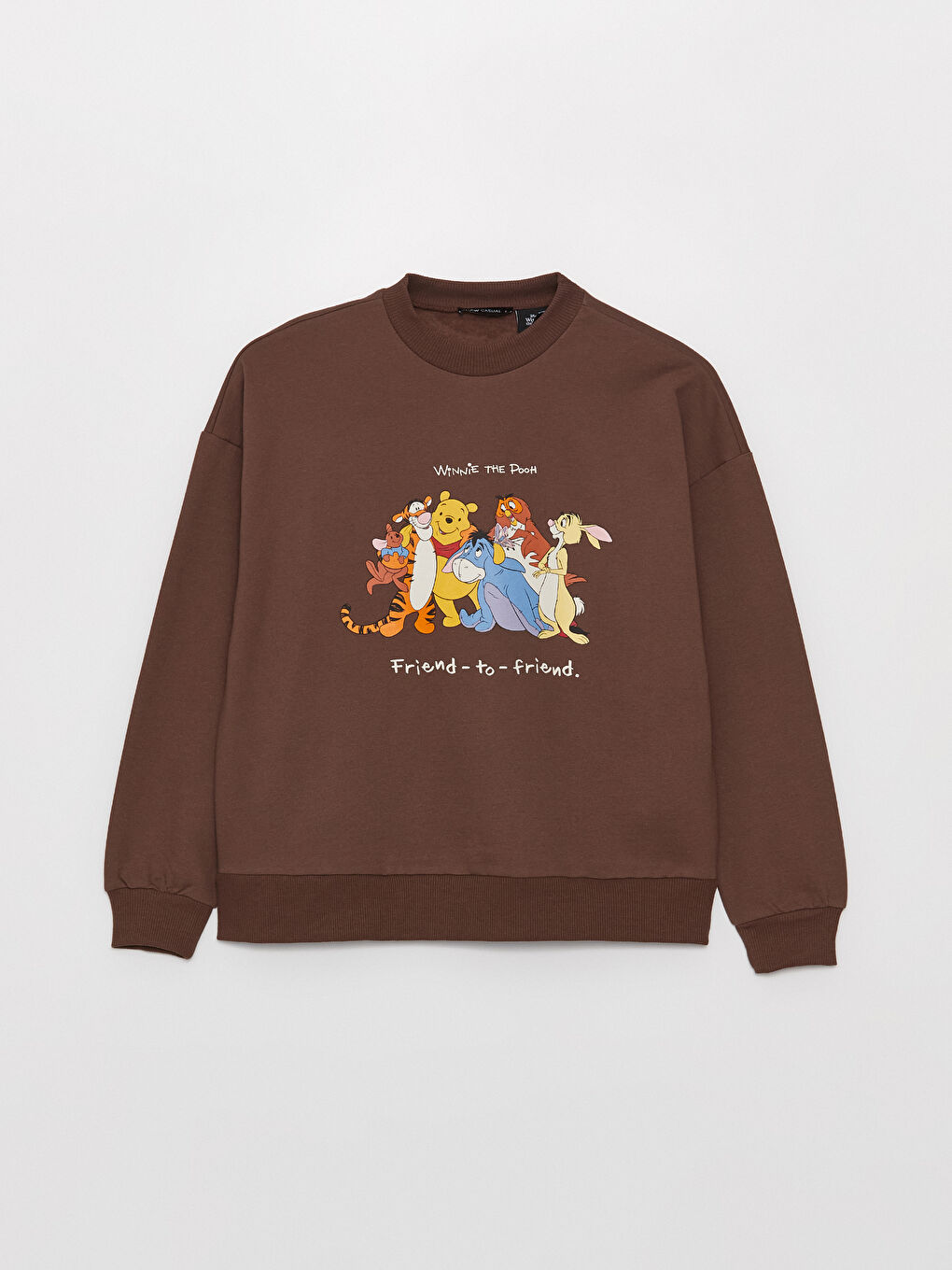 LCW Vision Kahverengi Bisiklet Yaka Winnie the Pooh Baskılı Uzun Kollu Oversize Kadın Sweatshirt - 5