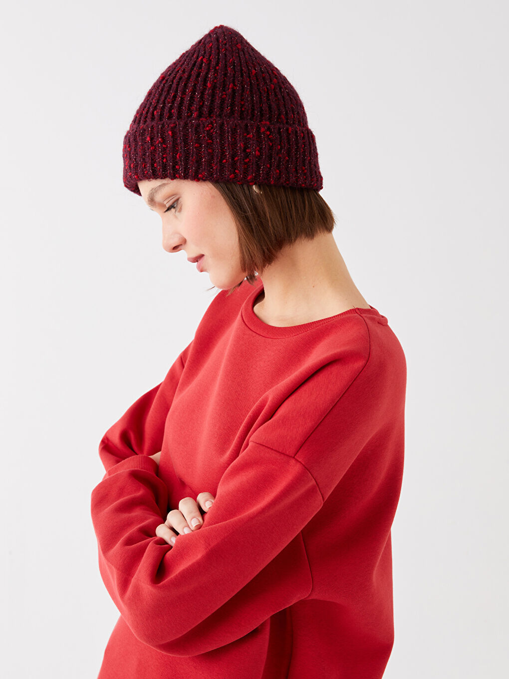 Bordo Kadın Triko Bere-1