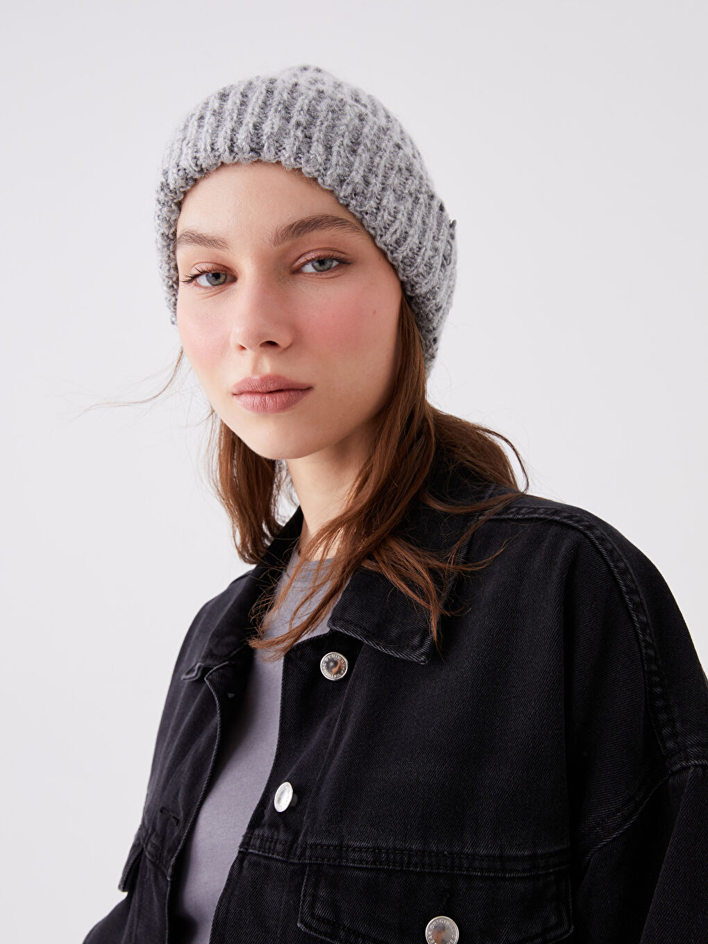 Gri Kadın Triko Bere