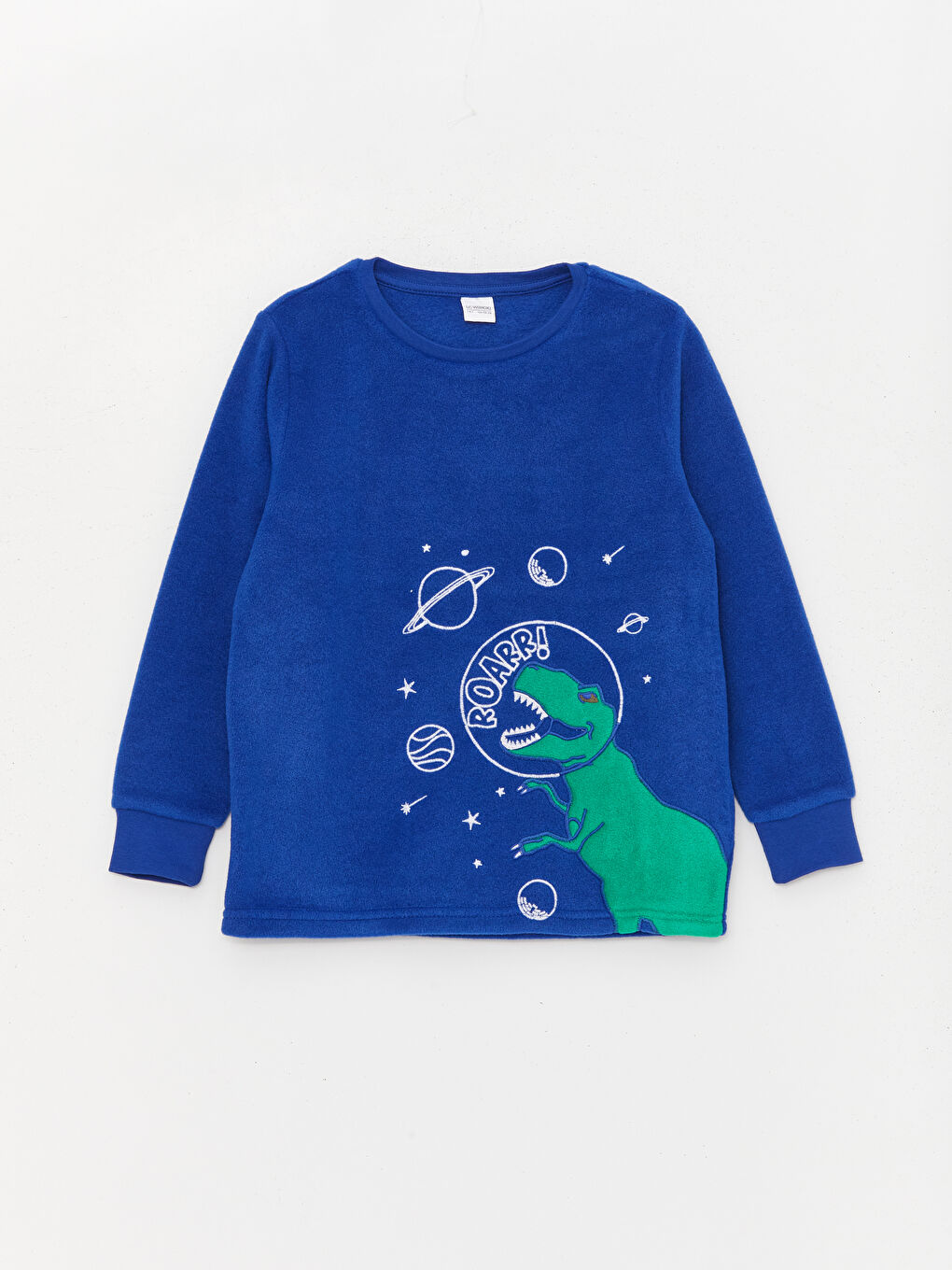 Mavi Bisiklet Yaka Nakışlı Uzun Kollu Polar Erkek Çocuk Pijama Takımı-1