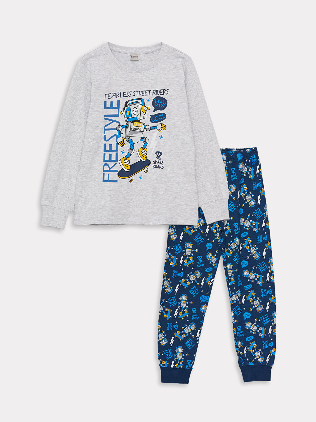 Crew Neck Printed Long Sleeve Boys' Pyjama Set