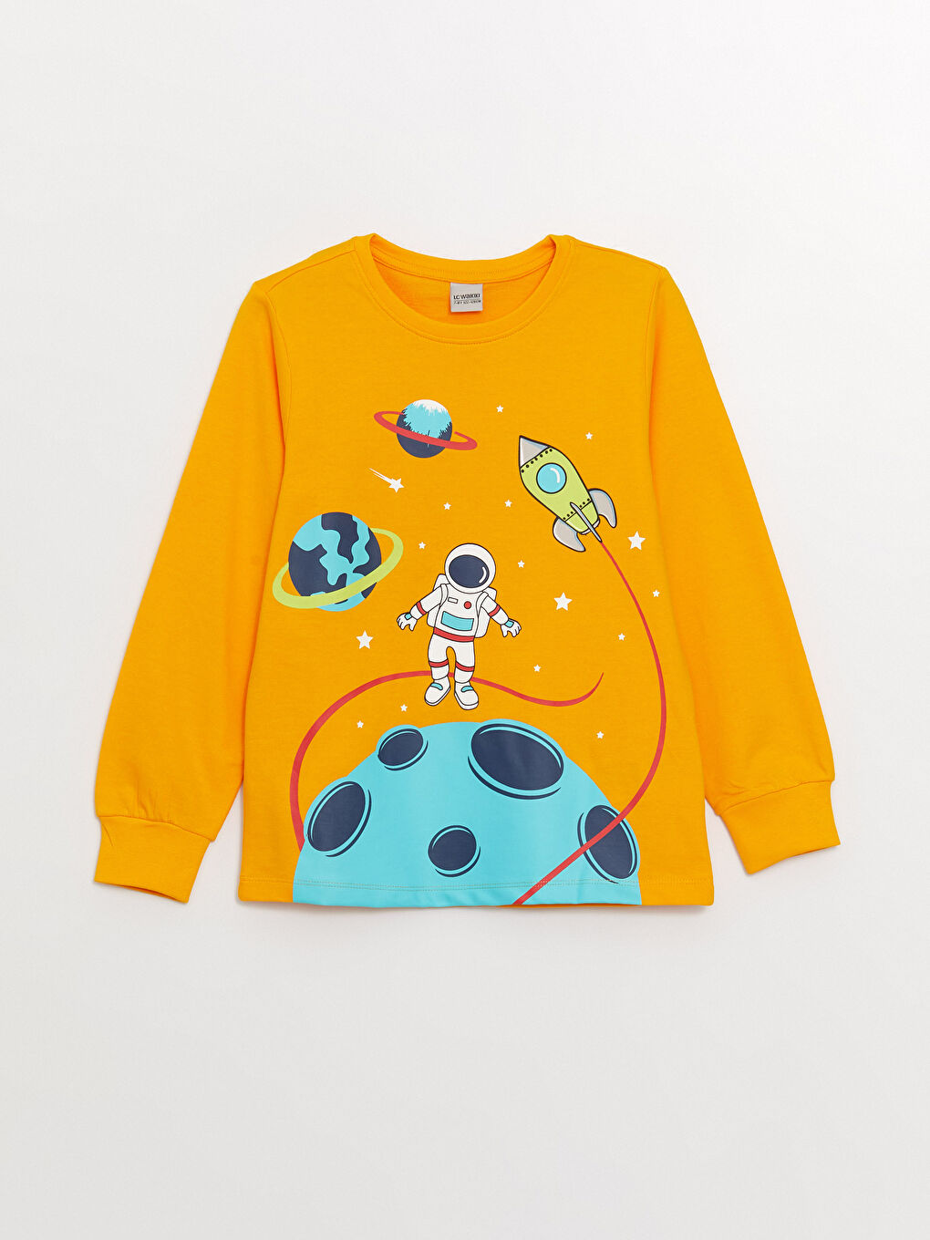 Turuncu Bisiklet Yaka Baskılı Uzun Kollu Erkek Çocuk Pijama Takımı-1