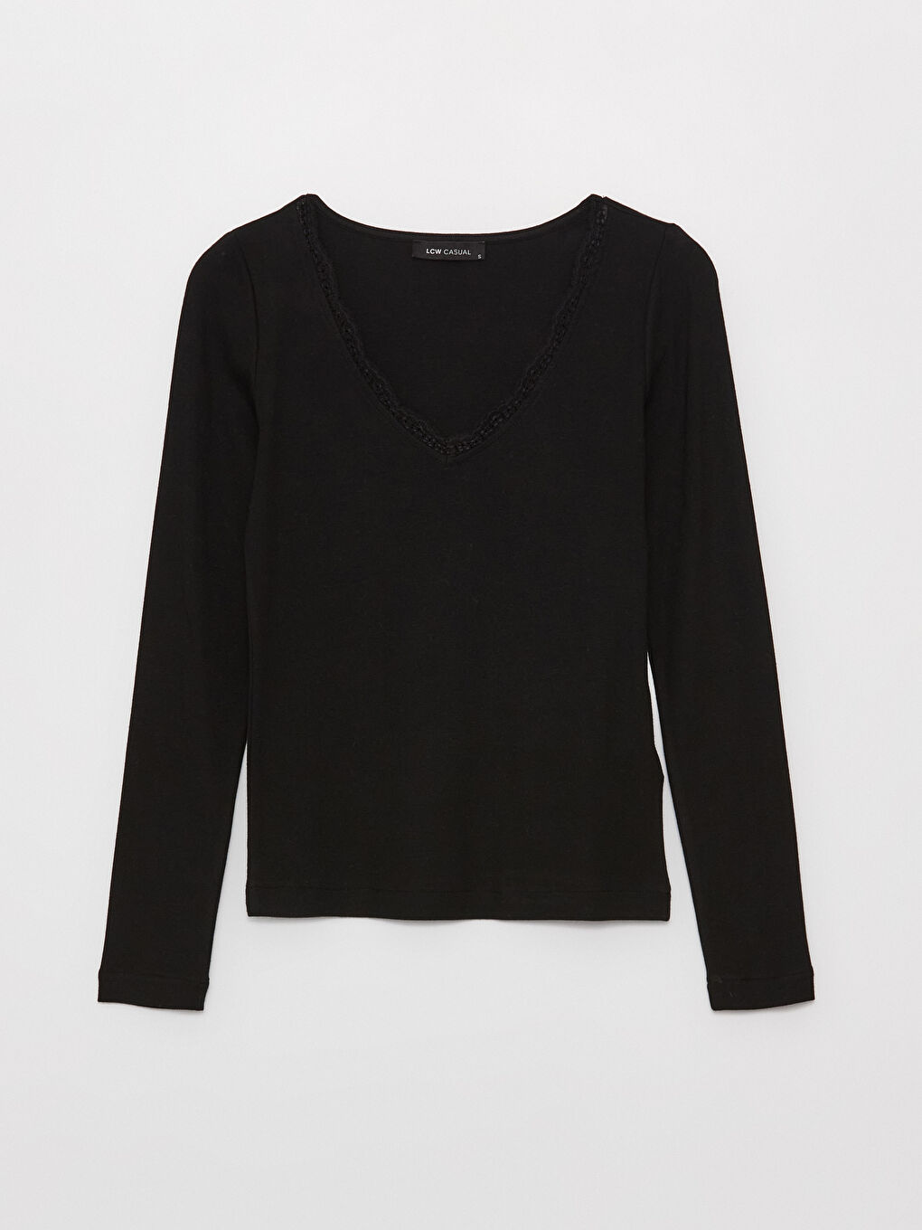 Siyah V Yaka Düz Uzun Kollu Kadın Bluz-5