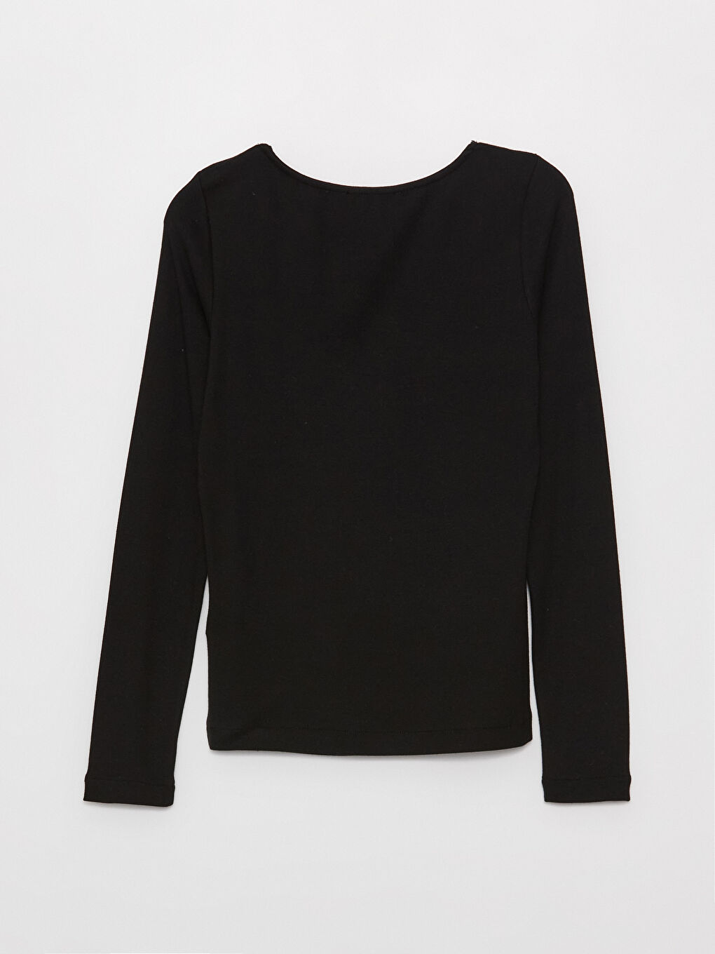 Siyah V Yaka Düz Uzun Kollu Kadın Bluz-6