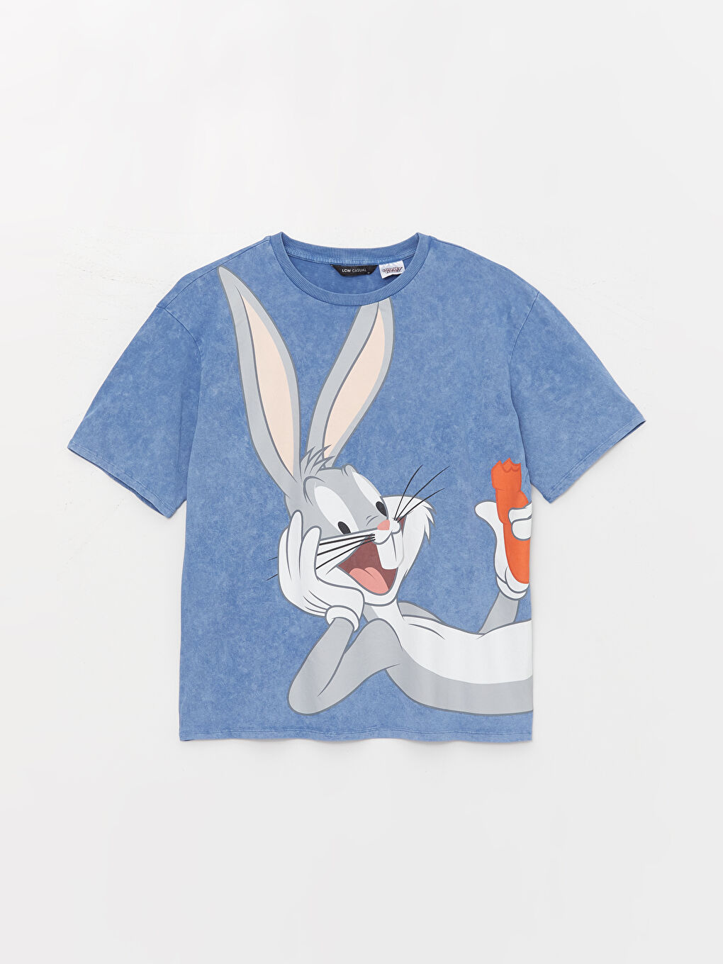 LCW Vision Mavi Rodeo Bisiklet Yaka Bugs Bunny Baskılı Kısa Kollu Oversize Kadın Tişört - 5