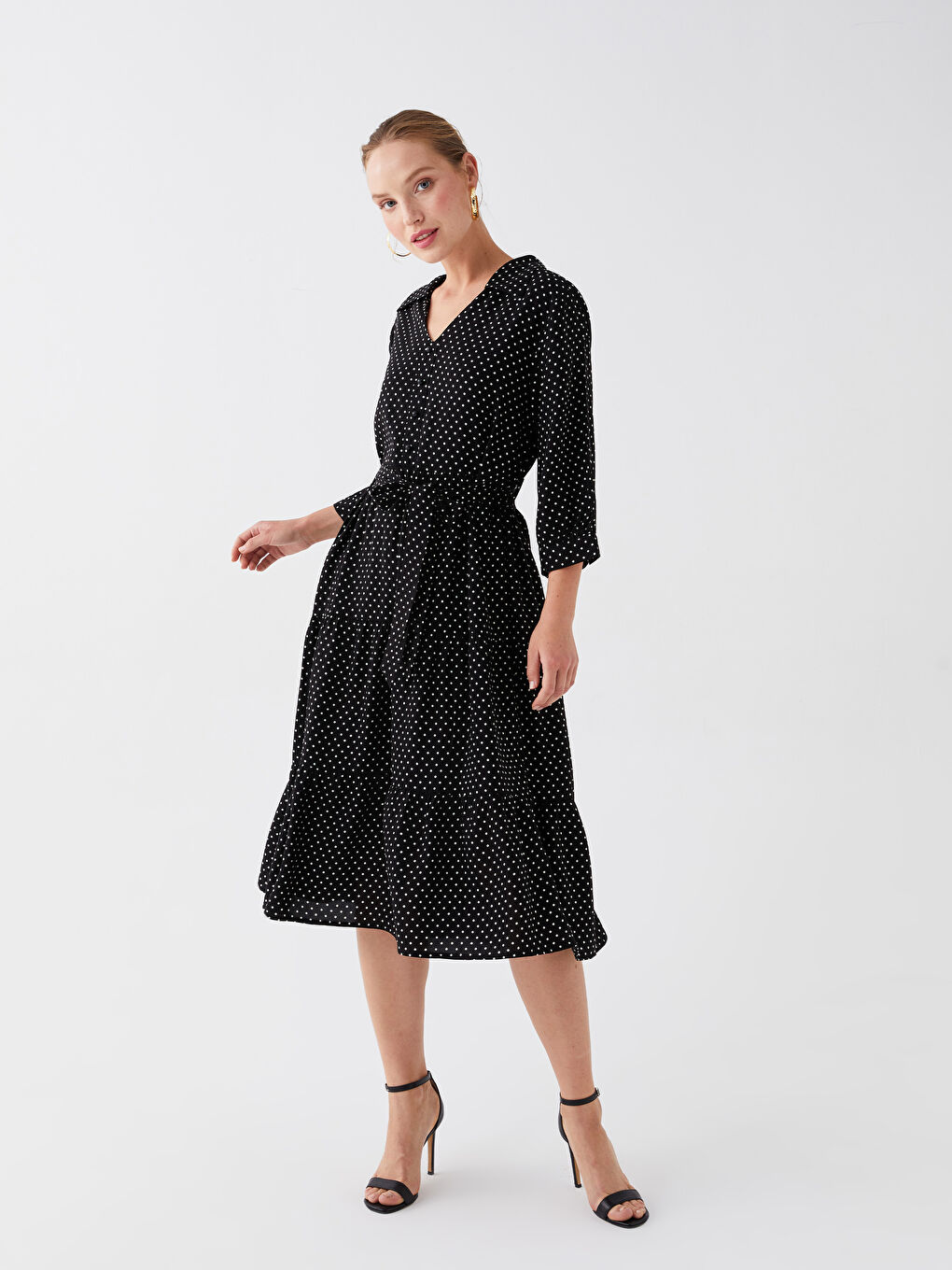 Siyah Puantiyeli Kadın Gömlek Elbise