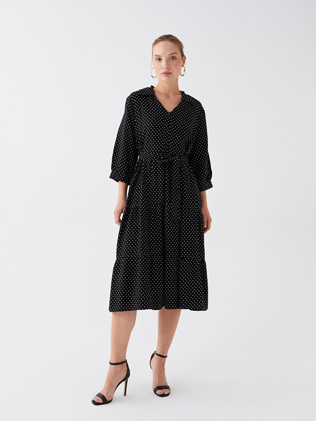 Siyah Puantiyeli Kadın Gömlek Elbise-1