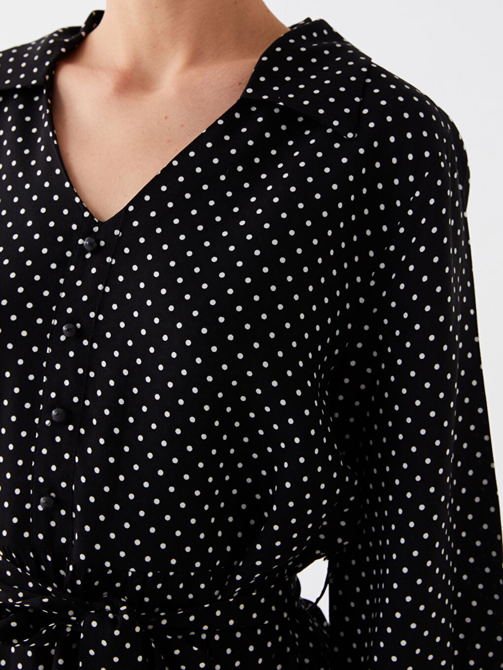 Siyah Puantiyeli Kadın Gömlek Elbise-3