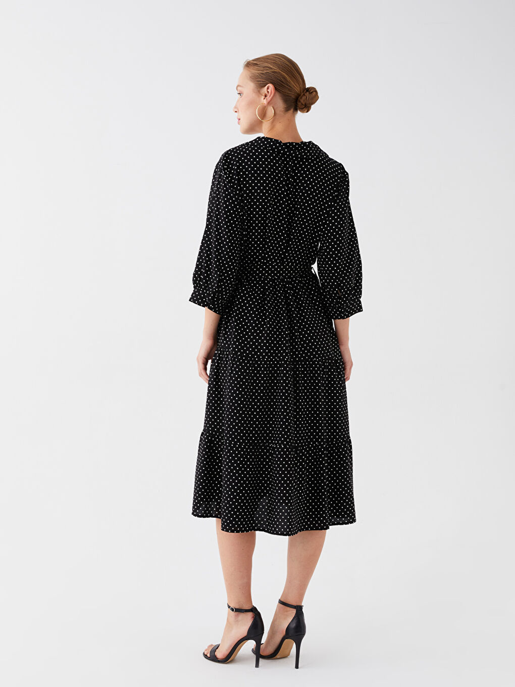 Siyah Puantiyeli Kadın Gömlek Elbise-4