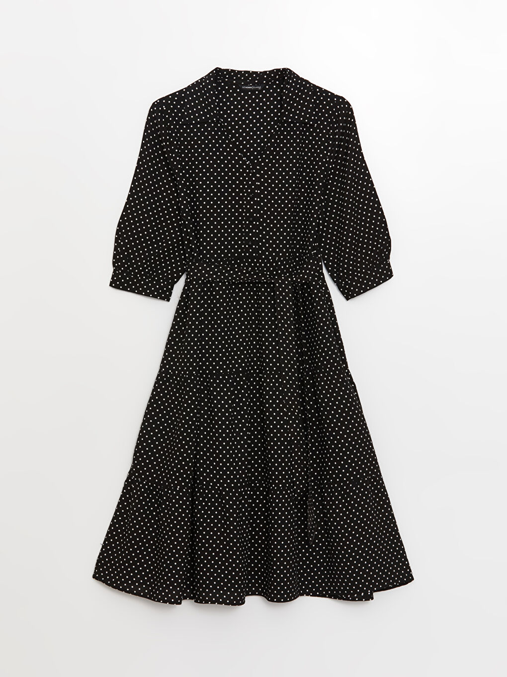 Siyah Puantiyeli Kadın Gömlek Elbise-5