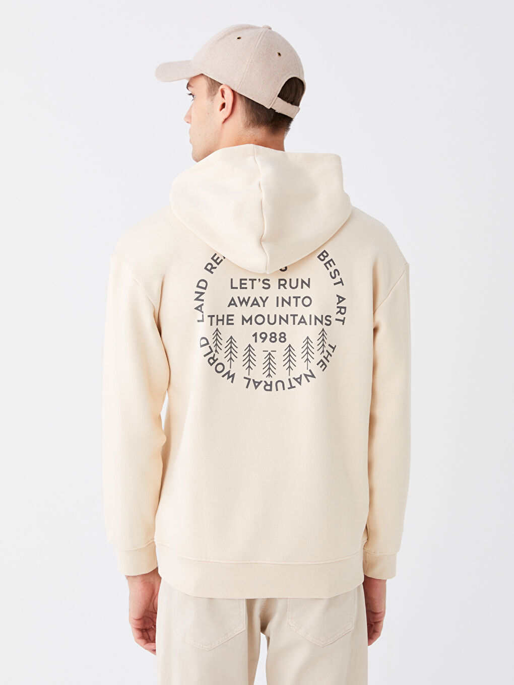 LCW Casual Açık Bej Uzun Kollu Baskılı Erkek Hoodie - 4