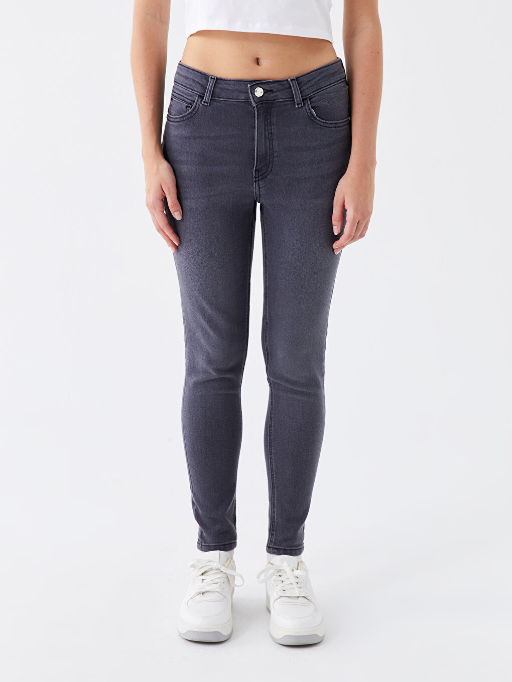 Gri Yüksek Bel Push Up Kadın Jean Pantolon-2