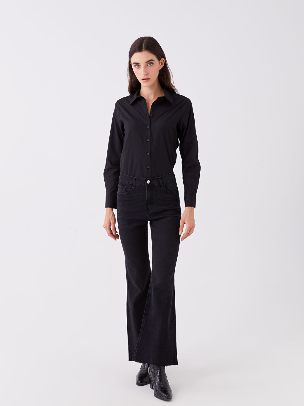 Siyah Yüksek Bel Mars Flare Kadın Jean Pantolon-1