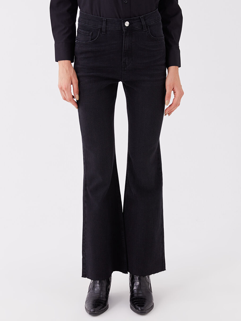 Siyah Yüksek Bel Mars Flare Kadın Jean Pantolon-2