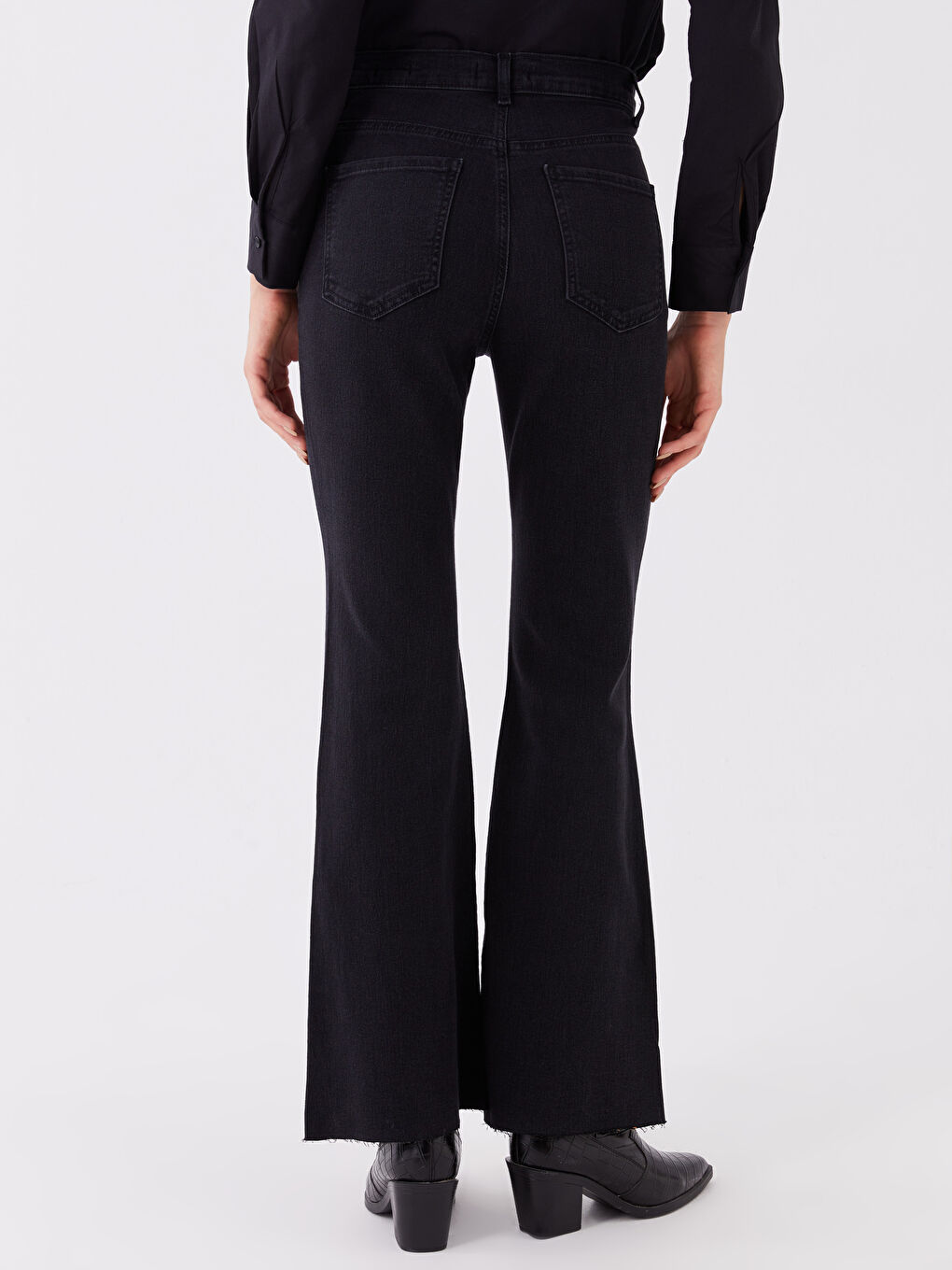 Siyah Yüksek Bel Mars Flare Kadın Jean Pantolon-4
