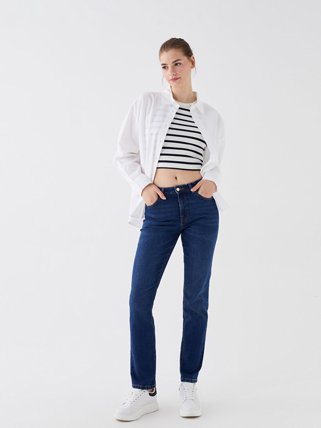 High Waisted Straight Fit Women's Jeans -W38544Z8-507