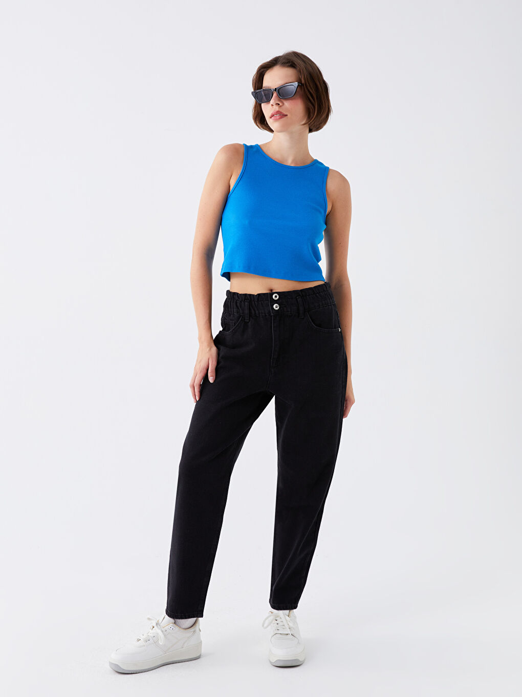 Siyah Yüksek Bel Slouchy Kadın Jean Pantolon-1